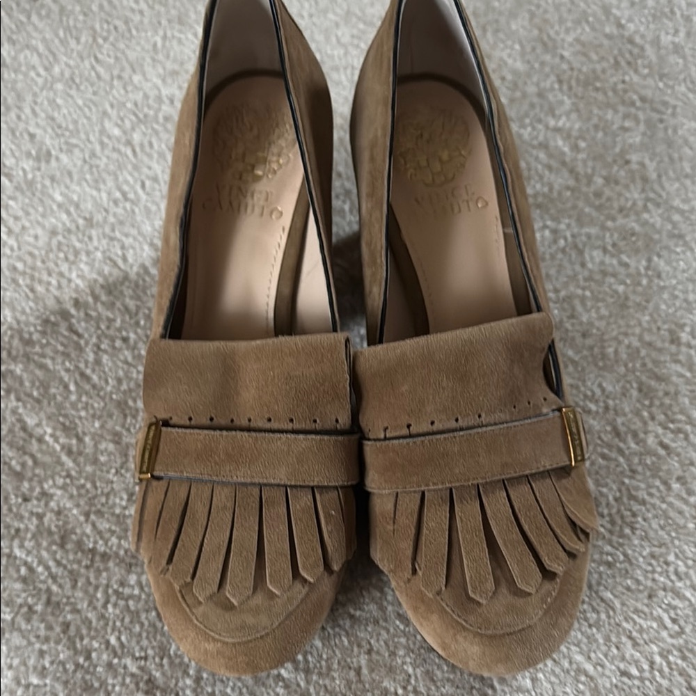Vince Camuto Tan Fringe Suede Flats